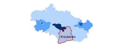 Mapa powiatu kutnowskiego z wyszczególnieniem granic gminy Krzyżanów